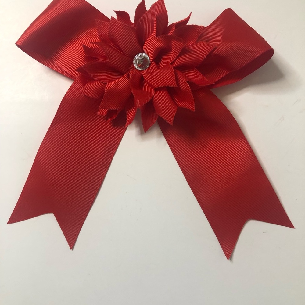 Red Floral Bow with Gem Center